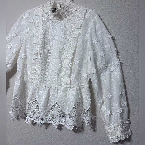 Anna Sui x Inc. White Cotton Embroidered w/ Lace & 3D Flowers. Modest, Feminine - Picture 6 of 16